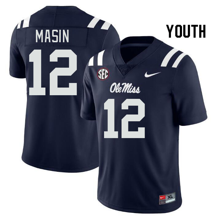 Youth #12 Fraser Masin Ole Miss Rebels College Football Jerseys Stitched Sale-Navy